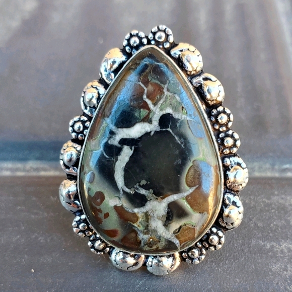 New Mud Crack Jasper Fossil 925 Silver Ring. - Picture 3 of 16